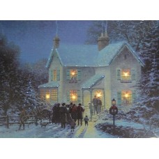 Картина с LED подсветкой: новый год в деревне, выполненная на холсте